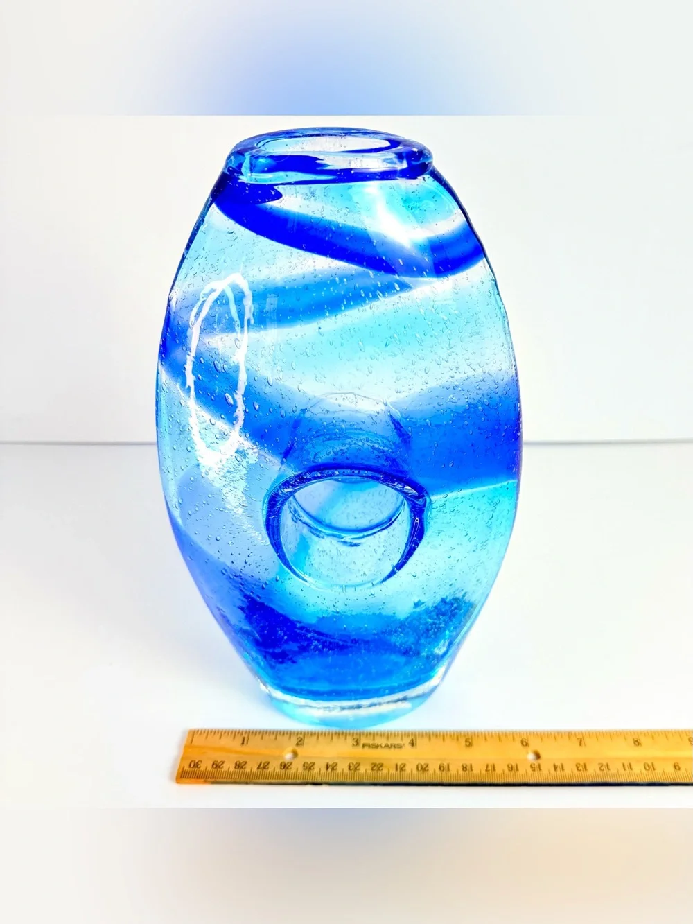 Vintage Cali Margie’s Garden Creative Artisans Hand Blown Blue Bubble Glass Vase